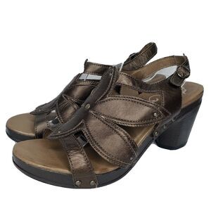Dansko Nina Womens Sandals  Leather Bronze Floral Cut Out Wedge Heel Buckle